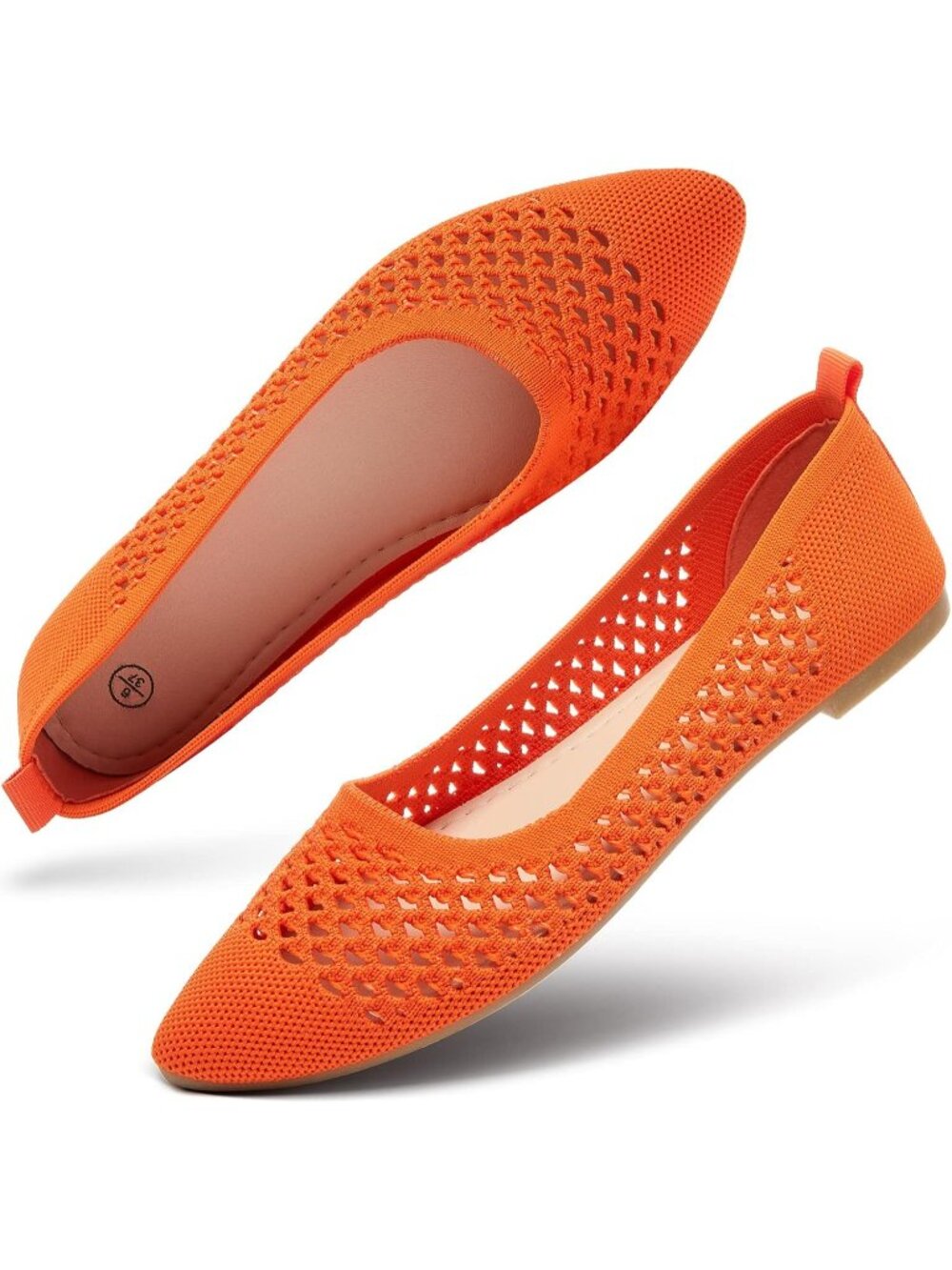 Women's Orange Breathable Pointed Toe Slip on Casual Loafer Ballet Flat Shoes